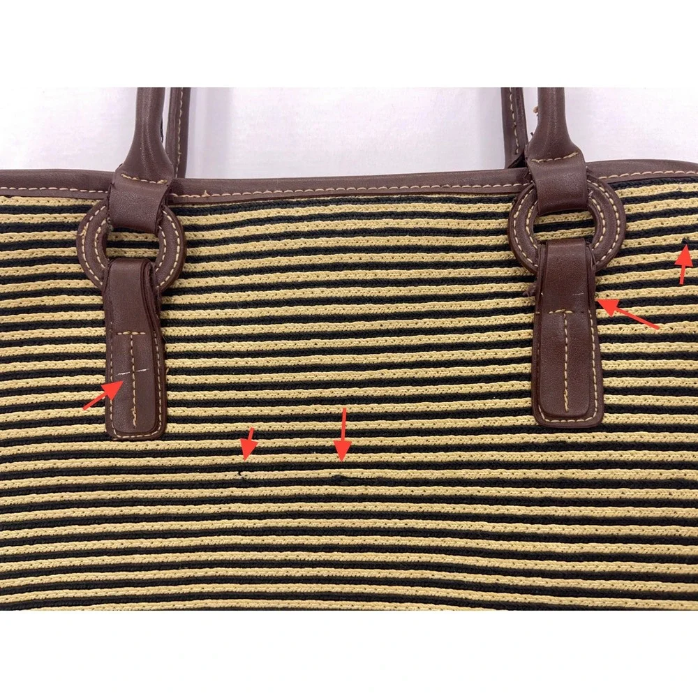St. John's Bay Brown Striped Straw Tote Bag Woven Beach Shoulder Bag